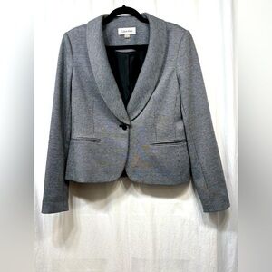 Calvin Klein Check Plaid Black White One Button Blazer Womens Size 10